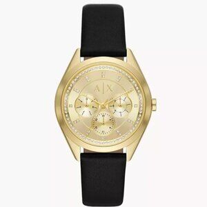 NWT Armani Exchange Multifunction Black Leather Watch